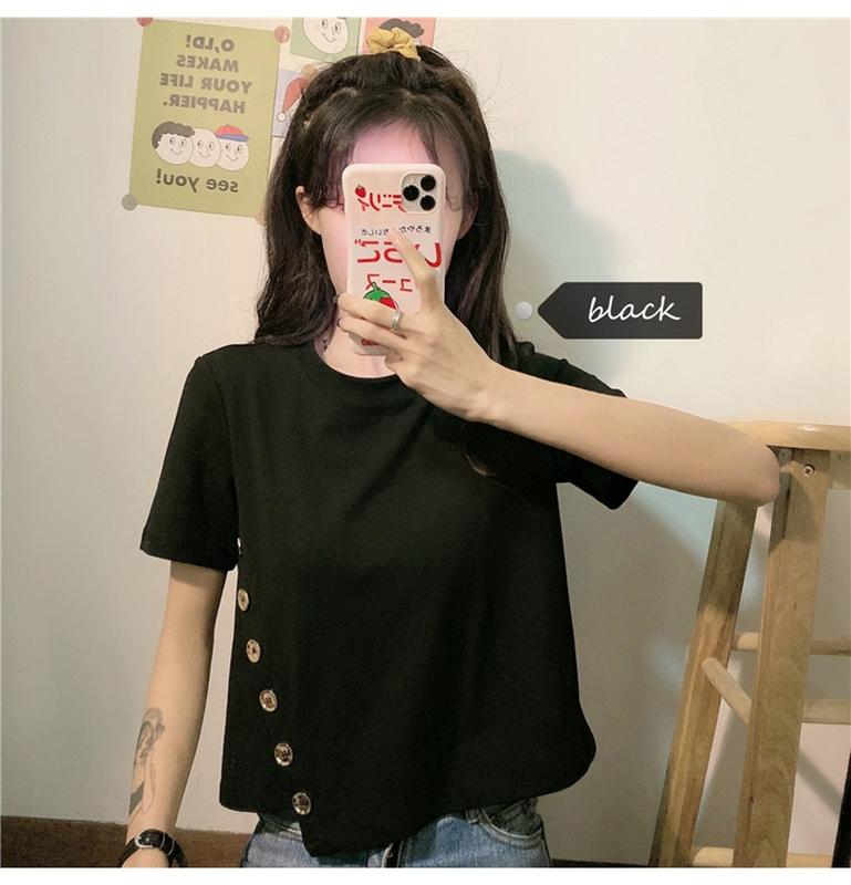 Product Introduction of Women's Short-Sleeved T-shirt 2020 Summer New Fashionable Stylish Ins Trendy Korean Versatile Short Type Design Sense Niche Top 7