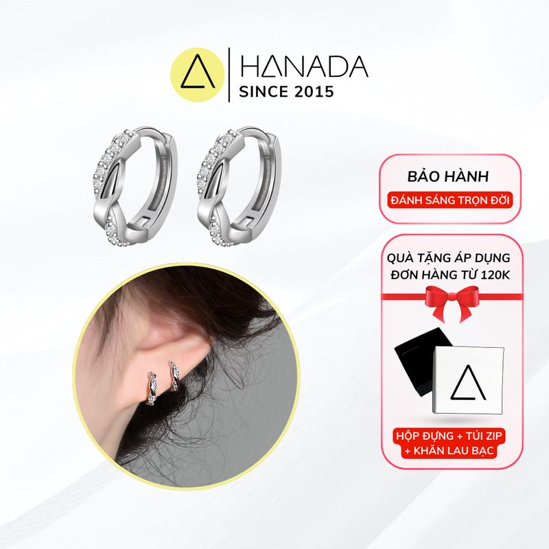 Khuyên Tròn Bạc 925 (Bảo Hành Trọn Đời) Xoắn Nữa Vòng Đá Bông Tai Khoen Đính Đá Đơn Giản 1711