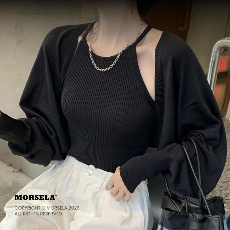 Set áo croptop tay dài kèm áo yếm bên trong MORSELA dành cho nữ