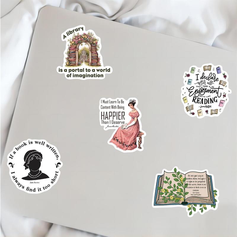 Product Introduction of Reading Themed Sticker, 50pcs/set Waterproof Self Adhesive Decor Paper, Decor Sticker for Gift Greeting Card Water Bottle Laptop Phone 6