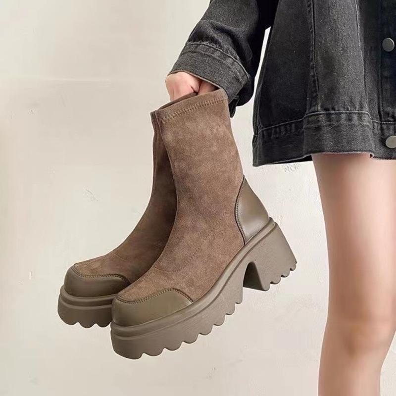 [SẴN HÀNG] Bốt Nữ Cổ Lửng Phối Da Lộn 6cm hàng fullbox Shoes Boot GiàY Cổ Cao