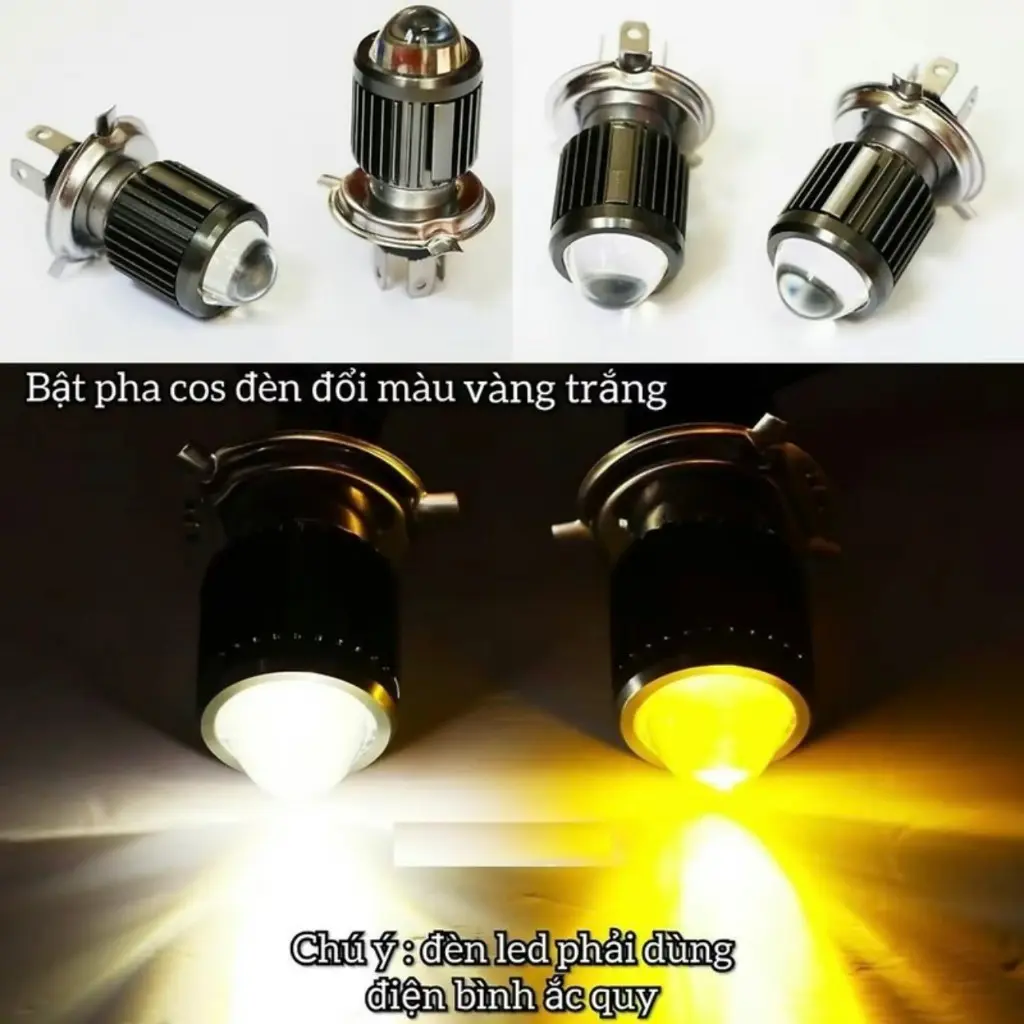 Đèn Pha Led Xe Máy H4 Bi Cầu 2 Màu Wave Vision Sirius
