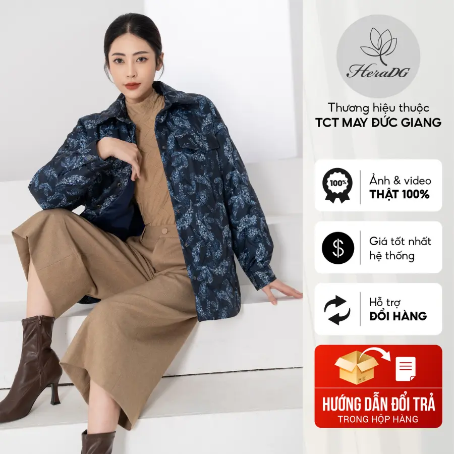 Áo khoác phao nữ dáng ngắn HeraDG thiết kế dáng đuôi tôm, trần bông 3 lớp, họa tiết độc quyền WJKBB2024