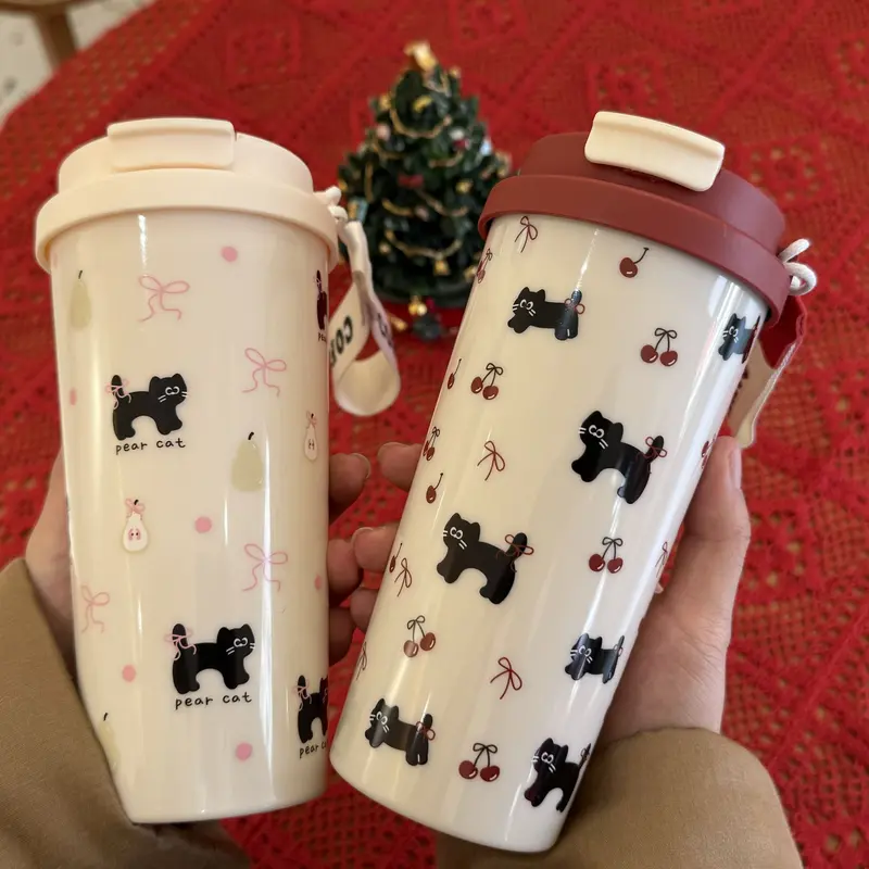 Cốc uống cafe, uống nước 2 lớp kèm nắp xoay có lỗ cắm ống hút 580ml Cổ phiếu vận chuyển nhanh chóng 0