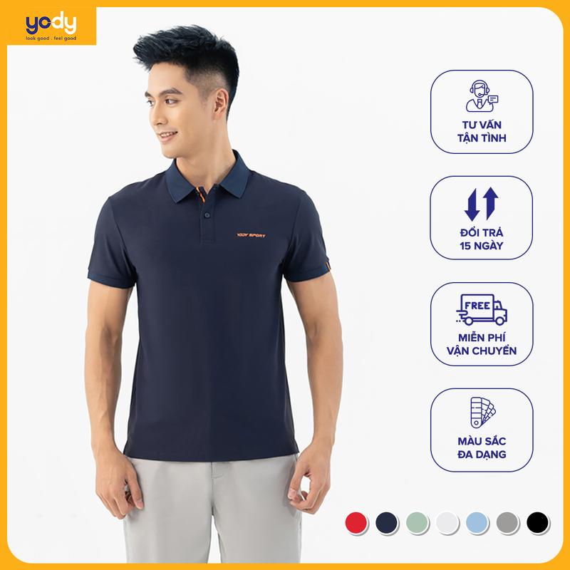 YODY Áo polo thể thao nam Airycool phối nẹp thông thoáng thấm hút mồ hôi tốt SAM5039