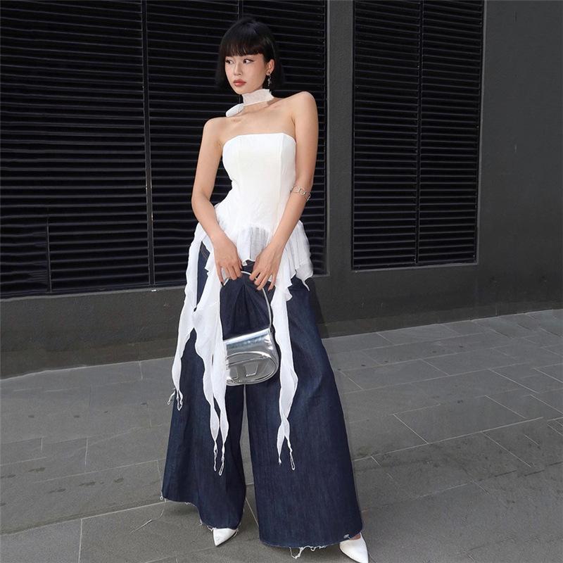 Áo Vest Một Vai, Thời Trang, Mỏng Vừa Vặn, Không Dây Tua Rua, 28845, Hàng Mới Về 1
