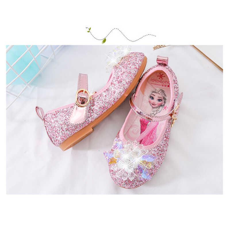 Product Introduction of Frozen Elsa Princess Kids Leather for wer Casual Glitter Children High Heel Girls Shoes Butterfly Knot Blue Pink Sier 4