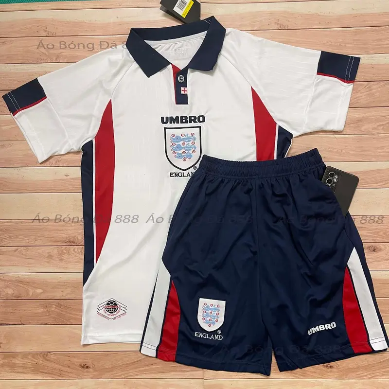 Bộ Quần Áo Bóng Đá, Áo Đá Banh Đội Tuyển Anh 1998 Quần Có Túi - Vải Polyester Gai Thái Cao Cấp 8