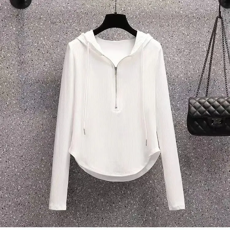 Áo Thun Dài Tay, Dành Cho Nữ, Thiết Kế Đẹp, Phong Cách Độc Đáo Dây Kéo Có Mũ Trùm Đầu, Bộ Sưu Tập Mùa Xuân Và Mùa Thu 2024, Hàng Mới Về, Bất Đối Xứng, Tay Ngắn Và Dài, Chống Nắng, Áo Lớp Nền 0