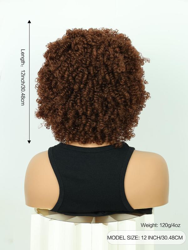 1 Piece 12 Inch Short Coily Wigs For Women, Gorgeous Fluffy Wigs With Bangs, Synthetic Wigs For Party, Daily Use 4