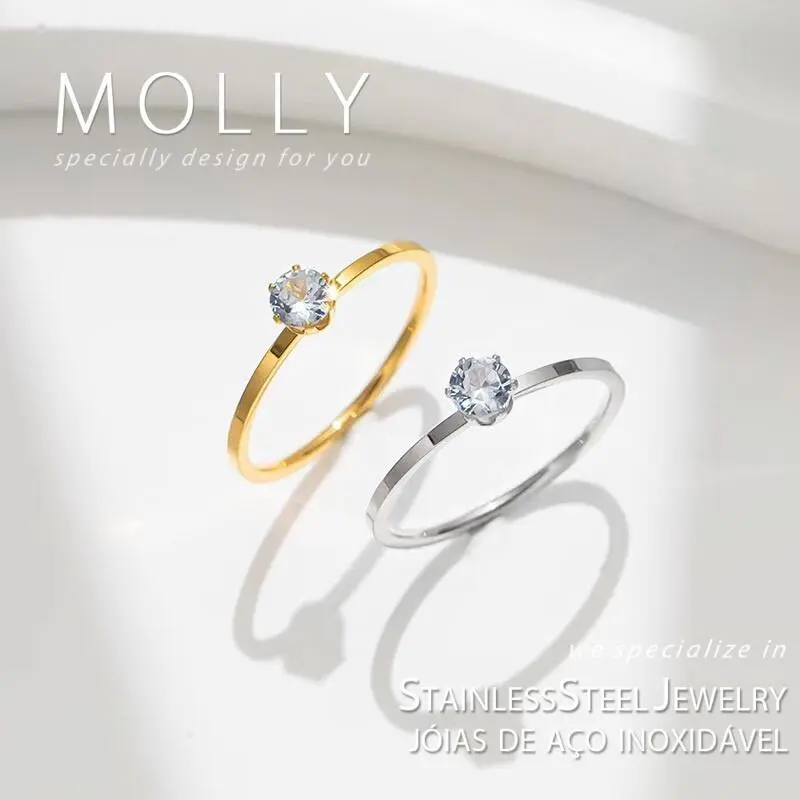 Nhẫn Zirconia, Chất Liệu Không Gỉ, AAA, Không Phai Màu, Chống Thấm Nước, Không Gây Dị Ứng, Không Gỉ, Mạ Vàng, Trang Sức Nhẫn, Dành Cho Nữ