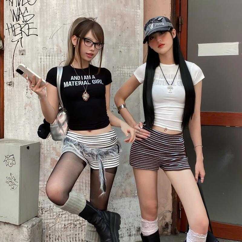 TWENTI Áo Baby Tee Ôm Dáng Dài Ép Chữ Lấp Lánh