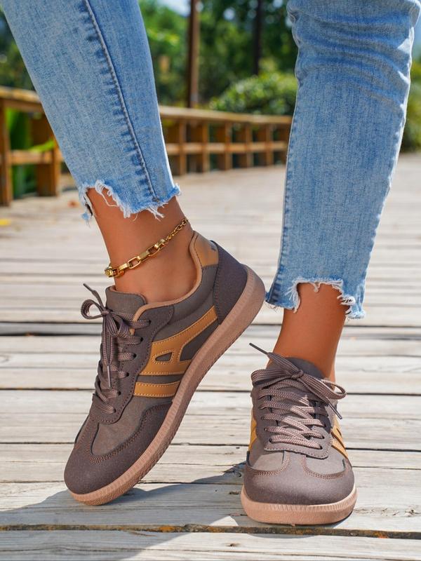 Women's Vintage Fashionable Colorblock Lace Up Walking Shoes, Casual Comfortable Sports Shoes for Outdoor, Lightweight Breathable Non-slip Sneakers for Daily Wear 5