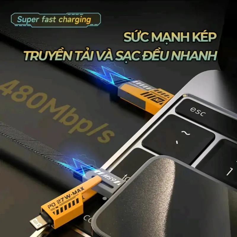 Dây sạc nhanh 4 Đầu Sạc nhanh 65W Cổng C-L, C-C, USB-C, USB-L Đa năng 4 trong 1 , sạc chống gãy chính hãng sạc cho cả IP và android 5