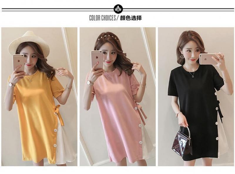Product Introduction of Pregnant women's summer dress top loose large size Korean style bottoming shirt short sleeve mid-length T-shirt pregnant women's skirt pink  dress wrap  dress 10