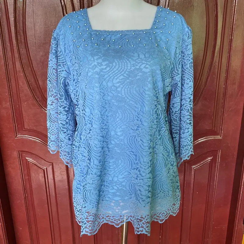 Atasan Blus Brokat Renda Terbaru Tangan Kembang 1