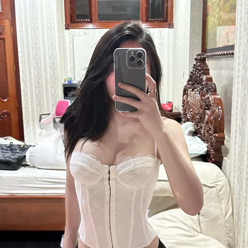 Áo hai dây corset ren có dây đan lưng co giãn (không mút ngực) Nữ Women đi picnic 2