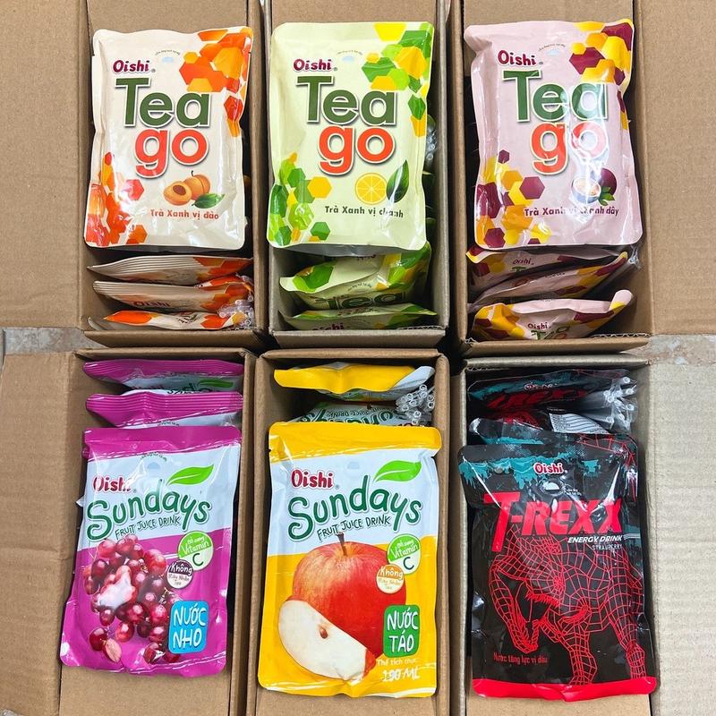 Lốc 10 gói nước Trái cây Nước tăng lực Oishi vị Chanh Táo Đào Nho Dâu