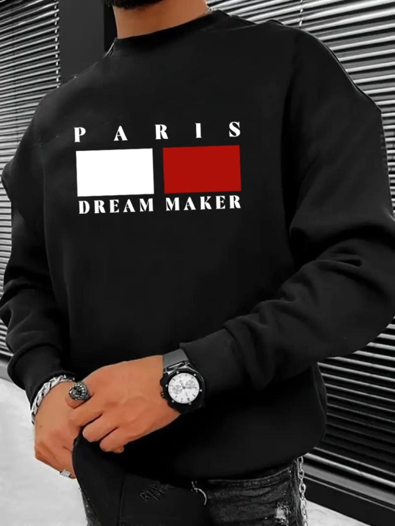 Men's Letter & Geometric Print Drop Shoulder Sweatshirt, Regular Fit Casual Soft Comfy Long Sleeve Round Neck Pullover for Daily Wear, Men's Top for All Seasons