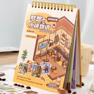 Libro de pegatinas Dream Town Story Series, 20 hojas / libro Material para hacer álbumes de recortes y diarios Papel, adhesivo decorativo DIY para papelería, botella de agua y computadora portátil