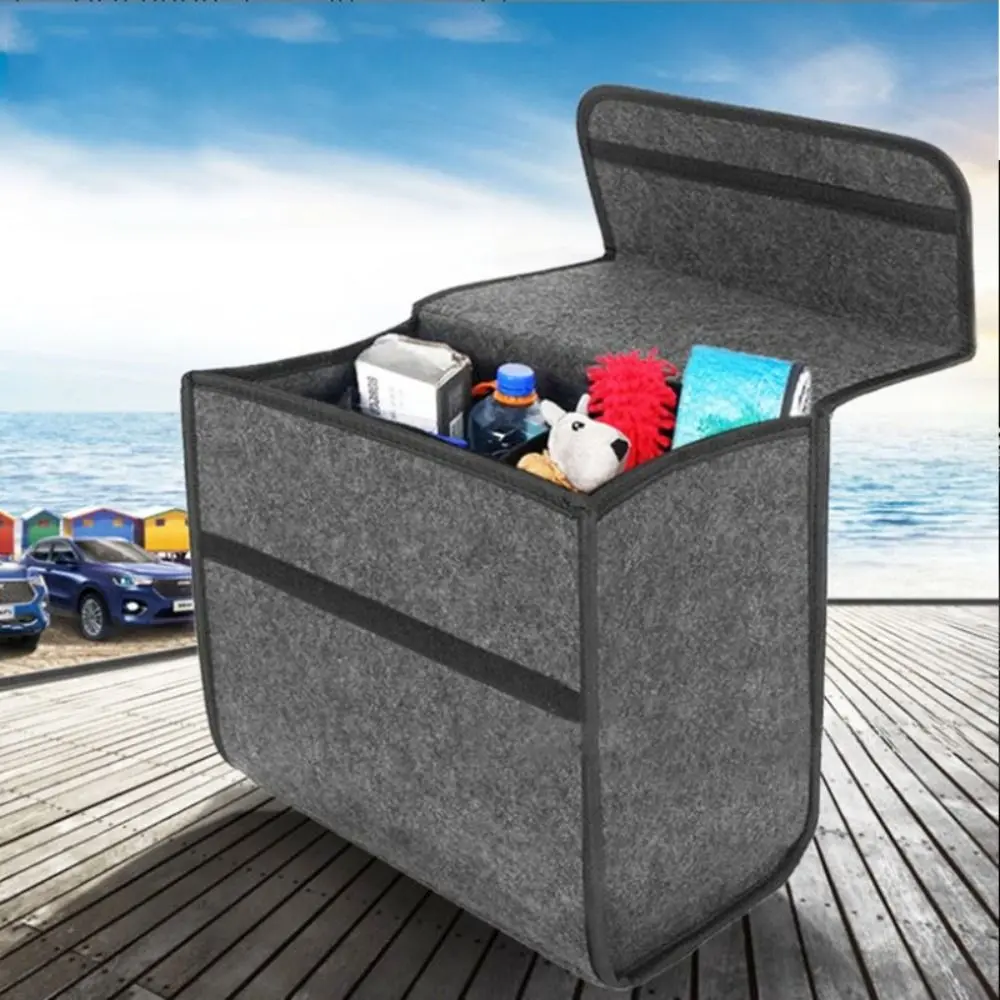 Portable Practical Car Boot Organiser Box Felt Cloth Foldable Car Storage Bag Small Items Storing Tools Travel Tidy