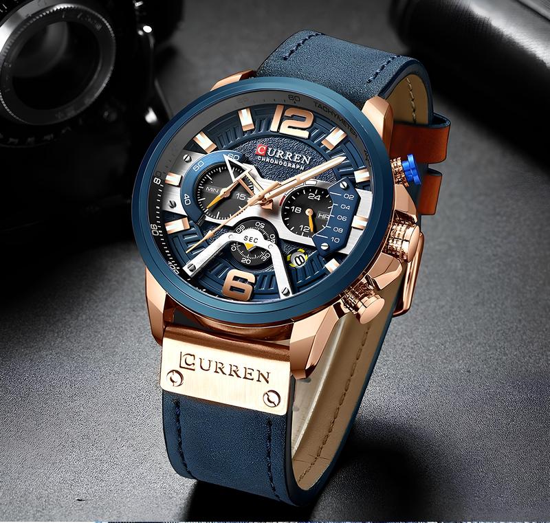 CURREN 8329 đồng hồ nam phong cách lịch lãm trẻ trung mặt kính khoáng chống trầy xước tốt chống nước 3 ATM chạy full 6 kim bấm giờ hiển thị ngày Hk Watch chronograph Đeo Tay