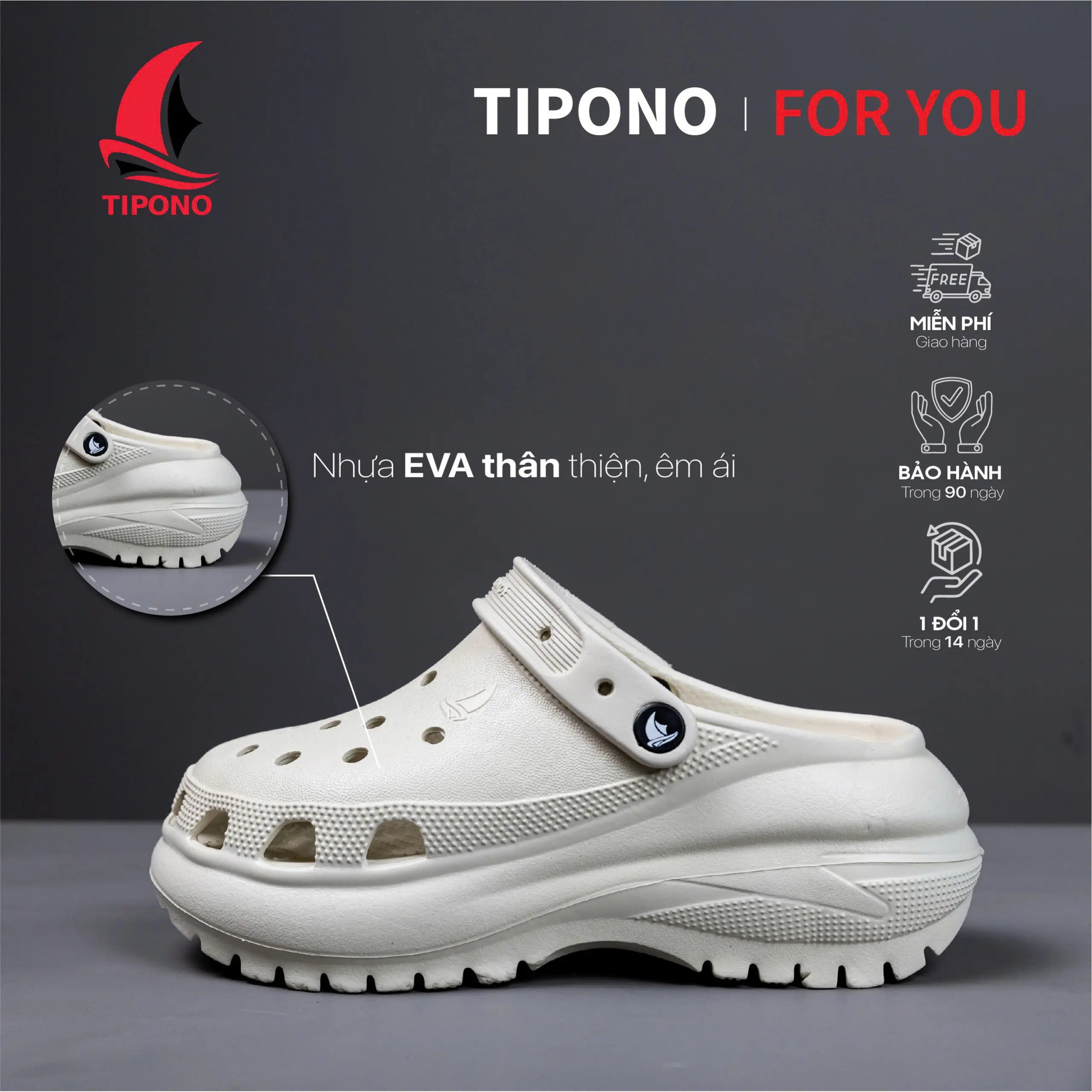 (CHƯA KÈM CHARM) Dép Sục Nữ TIPONO Cao Cấp Đế Cao 7cm,  Sandal Nữ Đế Cao Chất Liệu EVA Mềm Nhẹ Chống Trơn Trượt DéP Cao Su LM35 dép  độn  đế  cao  nữ dép  sục  nữ  sang  chảnh