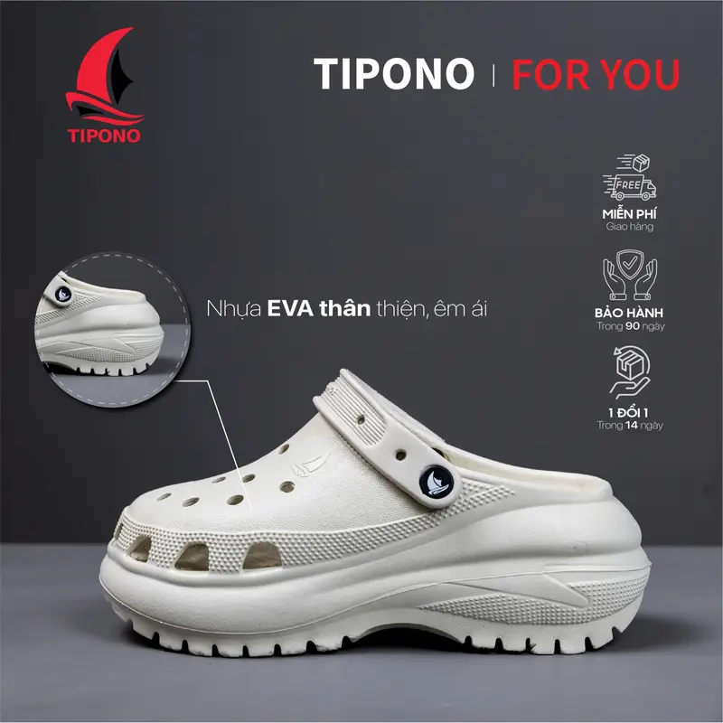 (CHƯA KÈM CHARM) Dép Sục Nữ TIPONO Cao Cấp Đế Cao 7cm, Sandal Nữ Đế Cao Chất Liệu EVA Mềm Nhẹ Chống Trơn Trượt DéP Cao Su LM35 dép độn đế cao nữ dép sục nữ sang chảnh