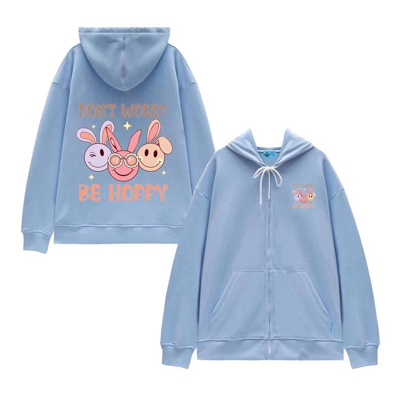 Áo Khoác Khóa Nỉ - Thời Trang Thu Đông, Chất Vải Nỉ Cotton Mềm Mịn Hình Mặt Thỏ Don`t Worry Be Hoppy 6