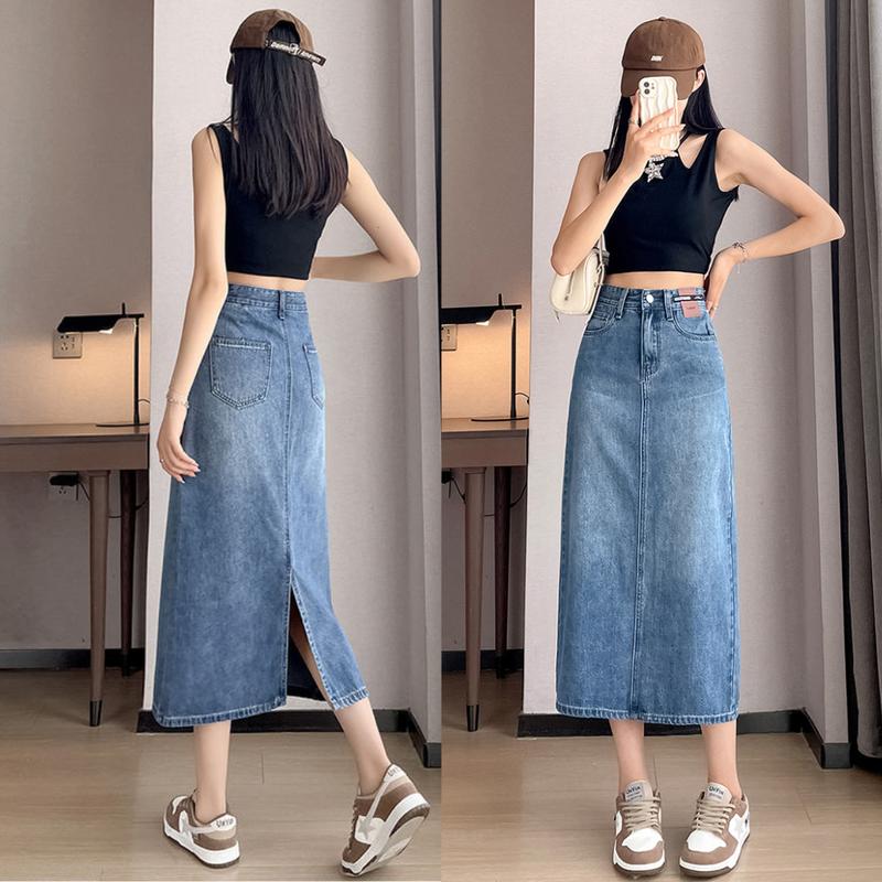 Product Introduction of Chân váy jean nữ dáng dài LIMISU váy bò dài lưng cao dáng chữ A xẻ tà sau chất jean cao cấp Nữ ( V1 ) 15