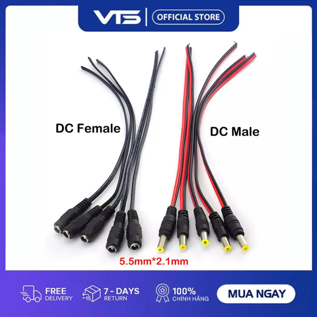 Bộ 10 Dây Nguồn DC Jack Đực và 10 Dây Nguồn DC Jack Cái 5.5x2.1mm