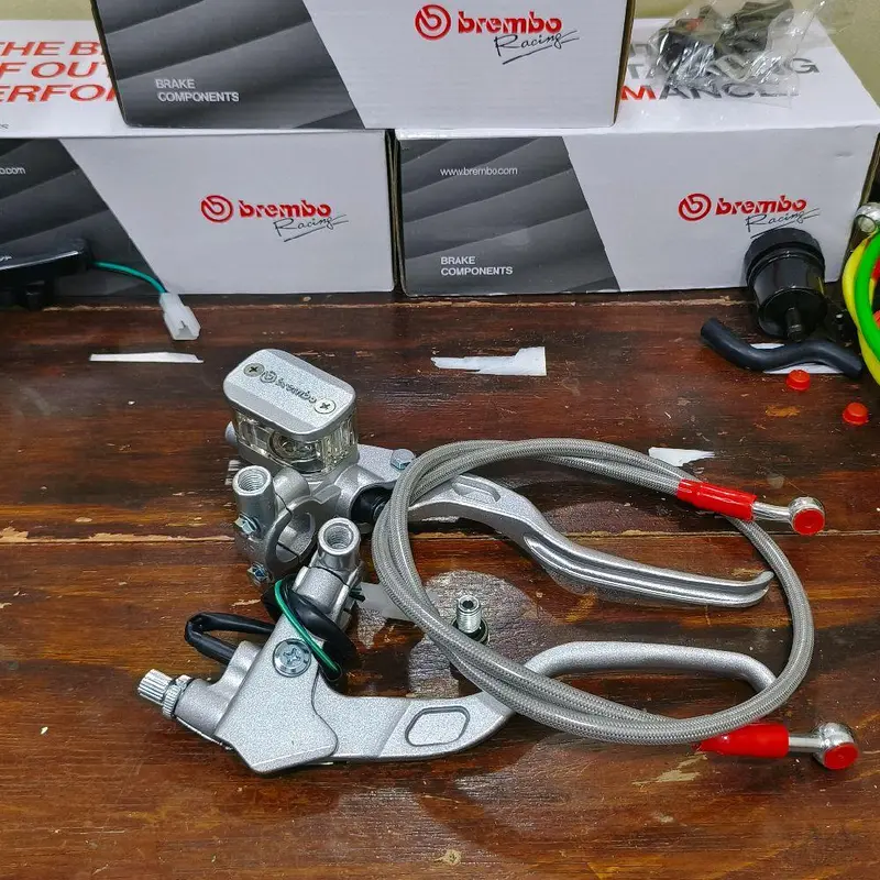 Paket Hemat Master Rem Bremb Kotak Set Handle Rem Kopling + Selang Rem Racing 95cm Universal Kendaraan Motor Sepeda Motorcycle 6