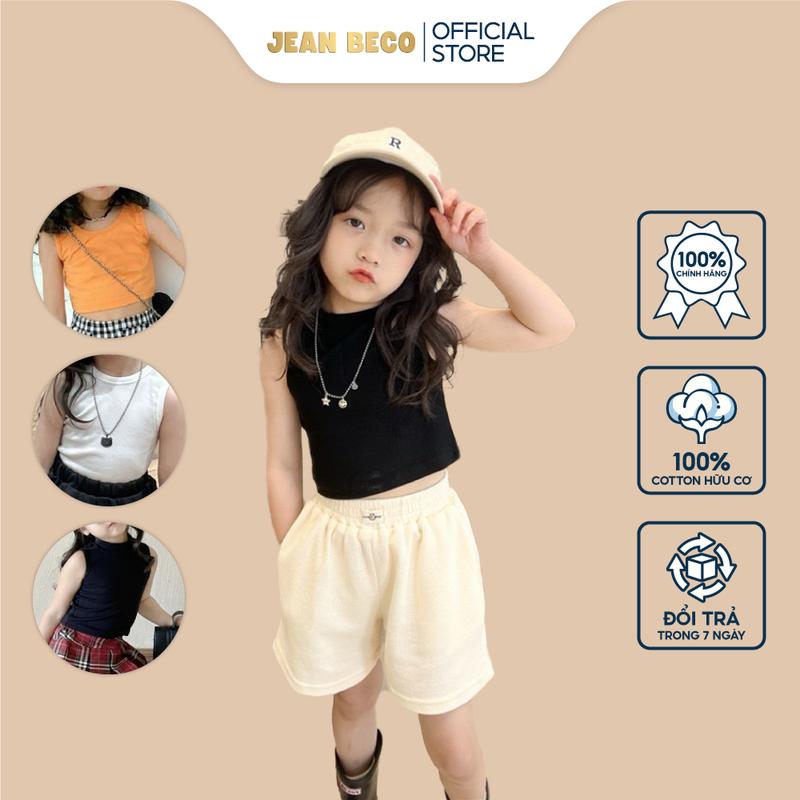 Áo thun ba lỗ, croptop body bé gái sát nách JEANBECO kiểu cổ tròn basic (SIZE 6 - 33kg)