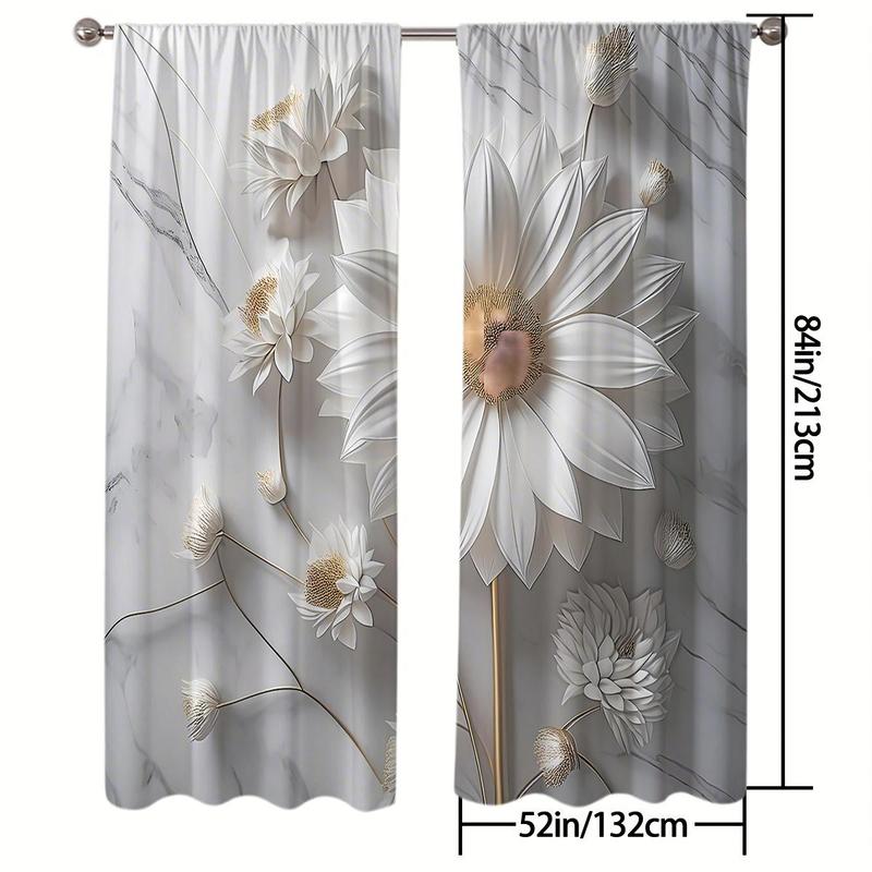 Flower Pattern Curtain, 2 Counts/set Modern Simple Window Curtain, Home Decorative Curtain for Living Room Bedroom Office Coffee Shop 7
