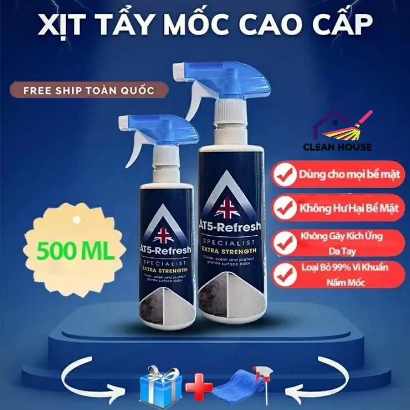 Chai xịt tẩy nấm mốc AT5 REFRESH - Tẩy nấm mốc và Làm Sạch tường Nhà, Phòng, diệt 99,9% vi khuẩn dung tích 500ml