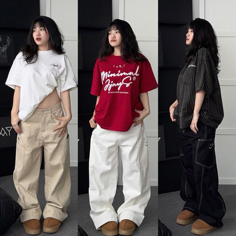 QUẦN JEAN SMILE  - Quần Kaki Jean túi hộp dài suông ống rộng màu ĐEN/TRẮNG/BE form nam nữ unisex Jaystoree