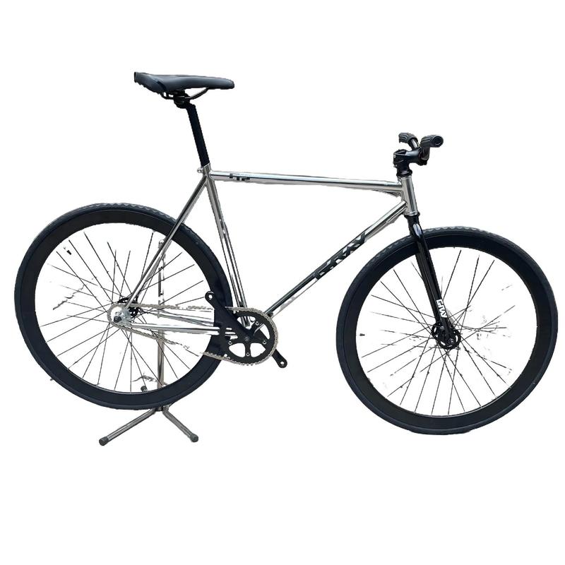 Xe đạp Fixed Gear Gray F12 lắp ráp theo yêu cầu màu titan cấu hình tiêu chuẩn tay ngang cong