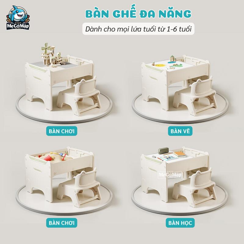 Bộ Bàn Ghế Đa Năng Pakey, Set Bàn Chơi Xếp Hình Nhựa Nguyên Sinh Cao Cấp Kèm 389 Chi Tiết + Bảng Vẽ Tiện Lợi 2
