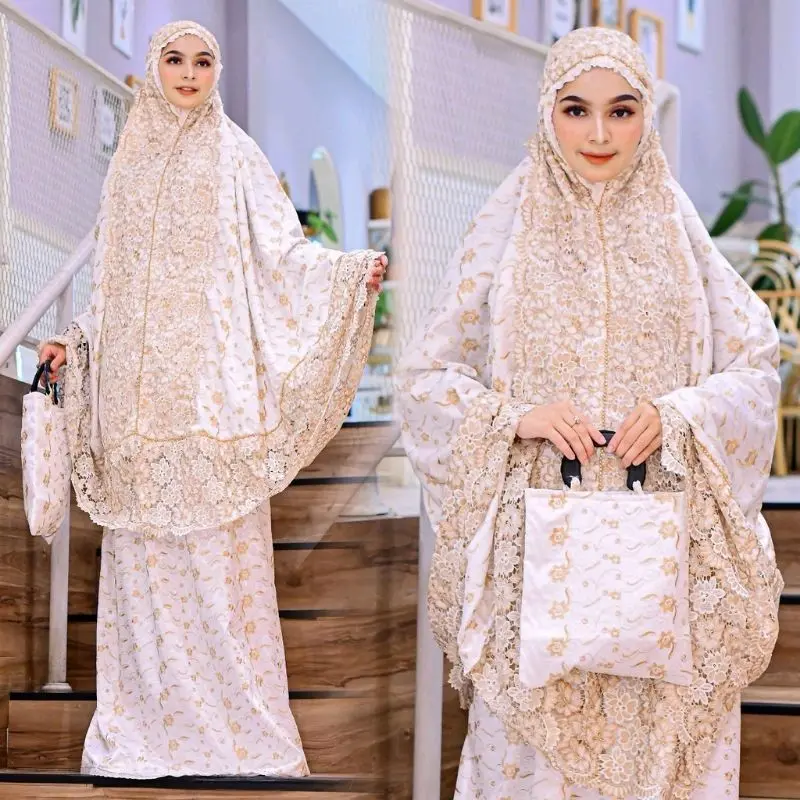 Mukenah Sutra Prada Mukena Dewasa Motif Bordir Mewah Bahan Adem Telekung Jumbo Jilbab Putih Premium Fashion Wanita Alat Sholat Terbaru Terlaris 2023 2024 Bunga 6