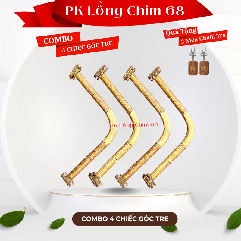 Combo 4 Cầu góc tre vuông khía kèm tai - Cầu góc tre già cho lồng chim chào mào gắn sẵn tai Quà Tặng 2 Xiên Tre Triện