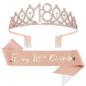 18th Birthday Crown & Belt Set, 2pcs/set Glitter Girls 18th Birthday Decoration, Birthday Party Accessories, This is my 18th Birthday, Happy 18th Birthday Supplies
