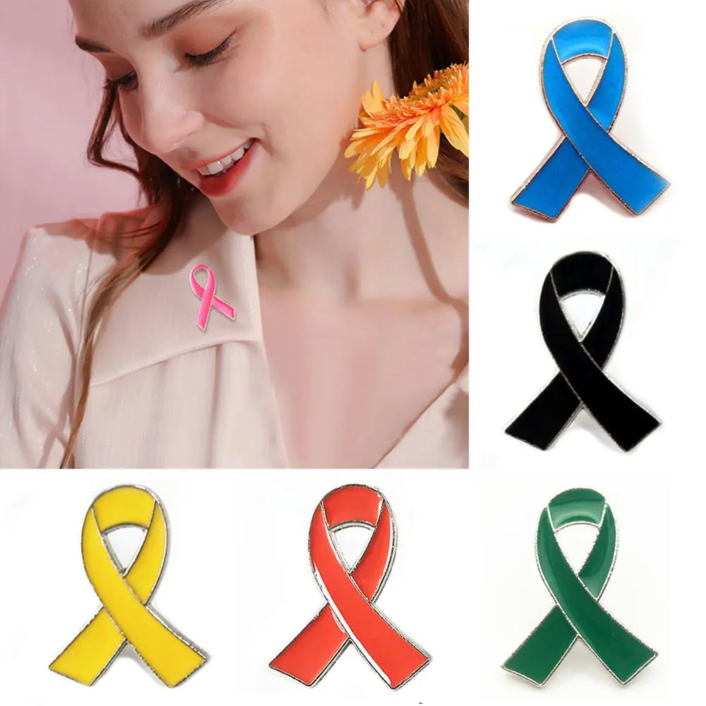 2.1&times;2.8cm  Cancer Pin Cancer Ribbon Shape Alloy Resin  cancer awareness Pink Ribbon 1PC Lapel Pin for  Cancer Women Charity Enamel Badge