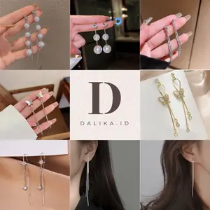 Anting Rumbai Menjuntai Panjang Tusuk Mutiara Kristal Untuk Pesta Pernikahan Wedding Model Baru Korea