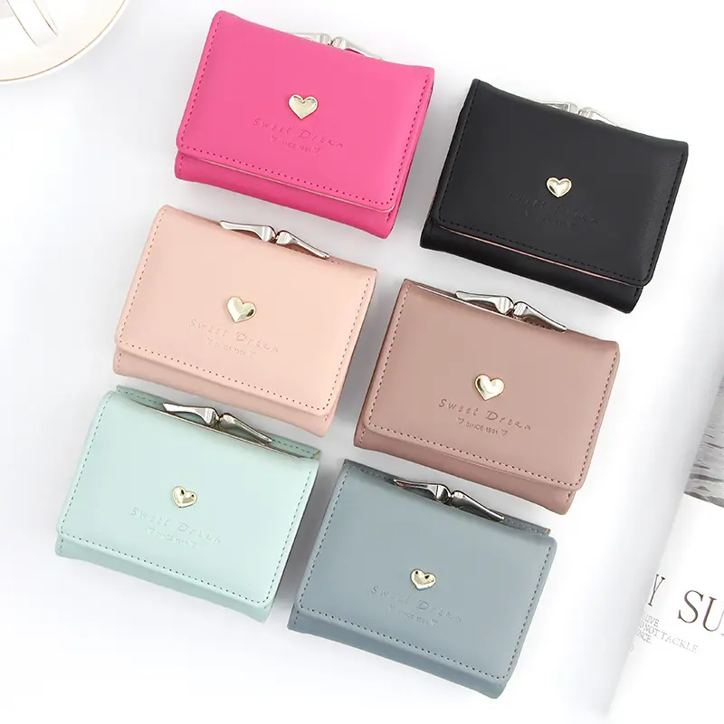 Short Wallet Women's Heart-Shaped Hardware Clutch Solid Color Simple Coin Purse Card holder