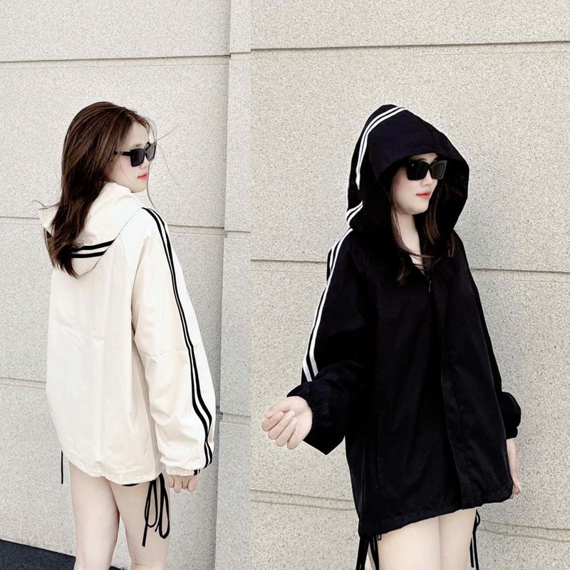 Áo Gió Viền Tay Và Mũ Unisex Nam Nữ Phom Dáng Rộng Áo khoác Gió 2 Lớp Top Jacket