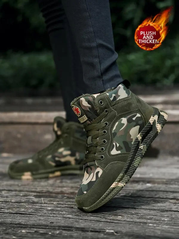 1 Pair Camo Pattern Lace Up High Top Canvas Sneakers, Casual Sporty Trainers for Outdoor Activities, Outdoor Casual Sports Shoes, Gym Shoes, Footwear 6