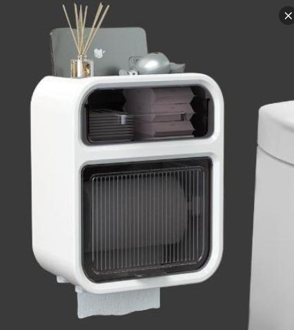 Hộp đựng giấy vệ sinh 2 tầng dán tường chống thấm nước có ngăn kéo để đồ và kệ để điện thoại tiện dụng