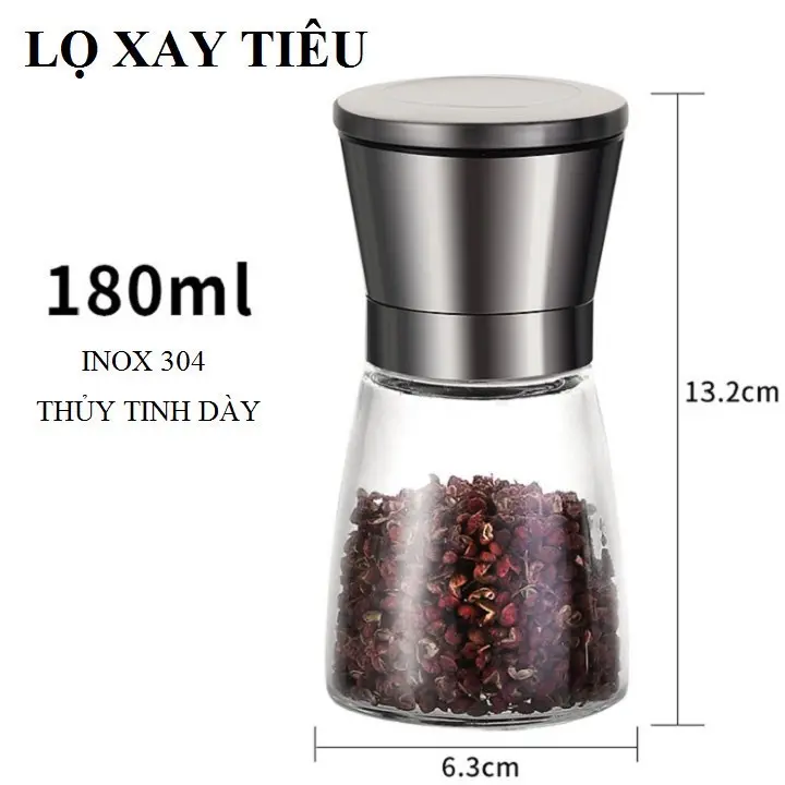 Dụng cụ xay tiêu thủy tinh, cối xay hạt tiêu mini, lọ xay tiêu tiện lợi