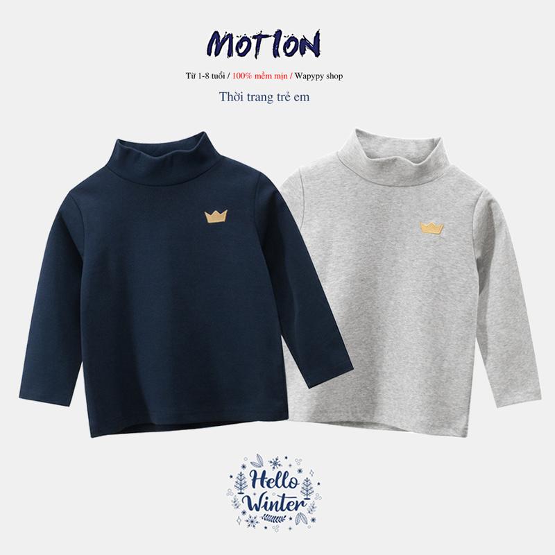 Áo giữ nhiệt bé trai áo chất cotton dài tay cổ lọ cho bé thêu hình vương miện mẫu mới 2025