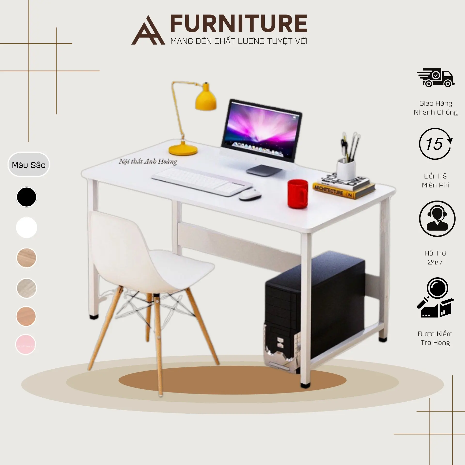 Bàn Học Phong Cách Đơn Giản Gọn Gàng Full Phụ Kiện Lắp | U0108 | Nội Thất Anh Hoàng